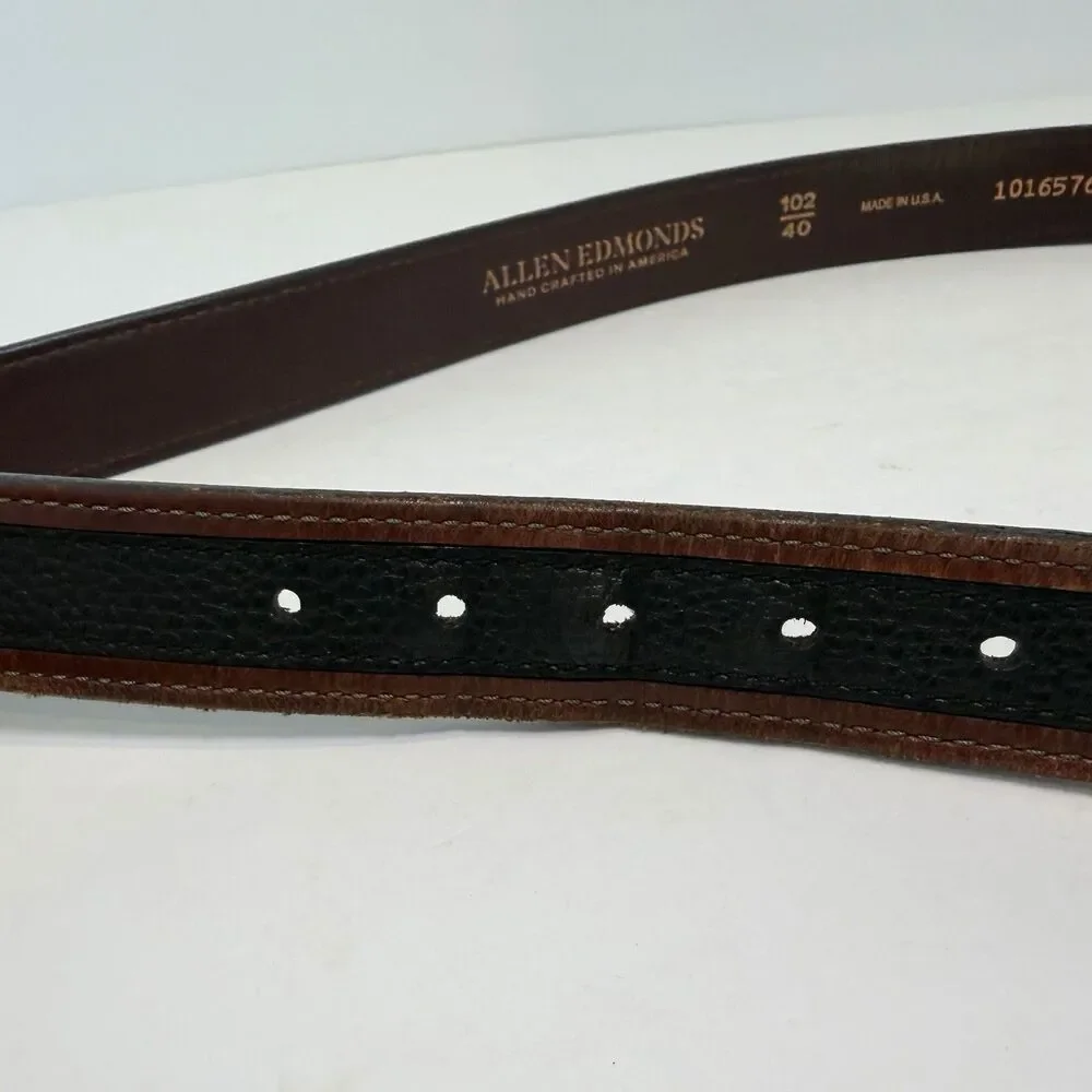 Allen Edmonds Belt Men 40 Brown Black Leather Pebble Grain Buckle Made USA
